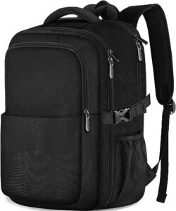 lekakii backpack for traveling on airplane, travel backpack for women men, 45l nylon 600d waterproof carry on backpack, personal item laptop backpack black