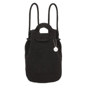 the sak small dylan backpack in crochet, adjustable backstrap, black