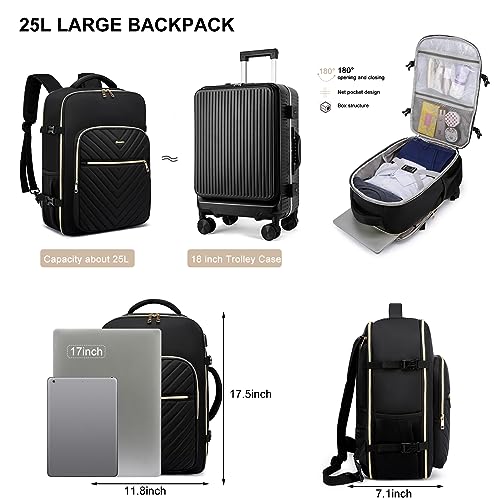 MOMUVO Large Travel Backpack for Women Airline Approved, 30L Carry on Backpack Flight Approved, 17 Inch Laptop Backpack Waterproof Luggage Backpack for Weekender Overnight Business