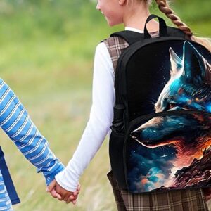 PORCLAY Galaxy Wolf Backpack for Middle School Boys Aesthetic Teen Bookbag Preschool Elementary Book Bag for Teens Lightweight School Supplies Bag