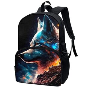 PORCLAY Galaxy Wolf Backpack for Middle School Boys Aesthetic Teen Bookbag Preschool Elementary Book Bag for Teens Lightweight School Supplies Bag