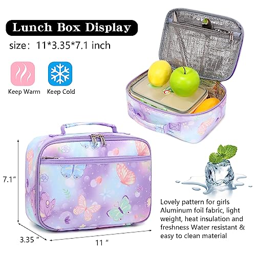 YCBB Kids Backpacks for Girls Butterfly School Bookbags Set with Lunch Tote Bag Lightweight Preschool Kindergarten Elementary School Backpacks