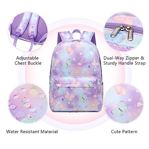 YCBB Kids Backpacks for Girls Butterfly School Bookbags Set with Lunch Tote Bag Lightweight Preschool Kindergarten Elementary School Backpacks