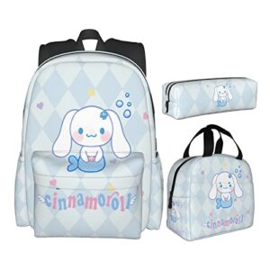 omzguhr 3pcs anime kids backpack sets, small lightweight high-capacity bookbag, 15.8inch cute book bags for girls boys laptop travel