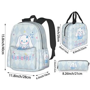 omzguhr 3PCS Anime Kids Backpack Sets, Small Lightweight High-Capacity Bookbag, 15.8inch Cute Book Bags For Girls Boys Laptop Travel