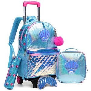 oruiji mermaid rolling backpack for girls rolling backpack for school backpack with wheels for girls roller backpack for elementary girls with lunch box