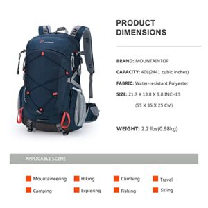 MOUNTAINTOP 40L Hiking Backpack with 3L Hydration Bladder for Men & Women Camping Climbing,Blue and Orange