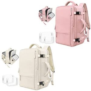rinlist travel backpack (2 pieces pink+beige), carry-on backpack flight-approved for men women