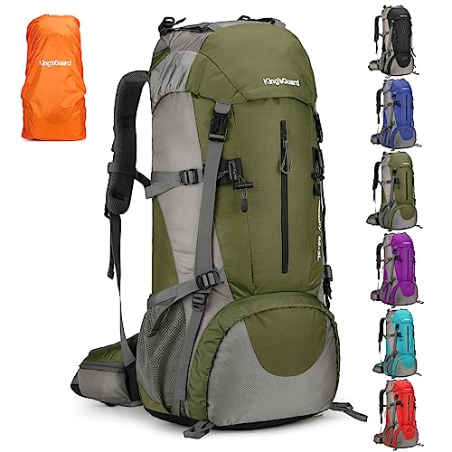 ALFREVER 70L Hiking Backpack, Waterproof Camping Essentials Bag, Lightweight Hiking Backpacking Back Outdoor Travel Pack (Forest green)