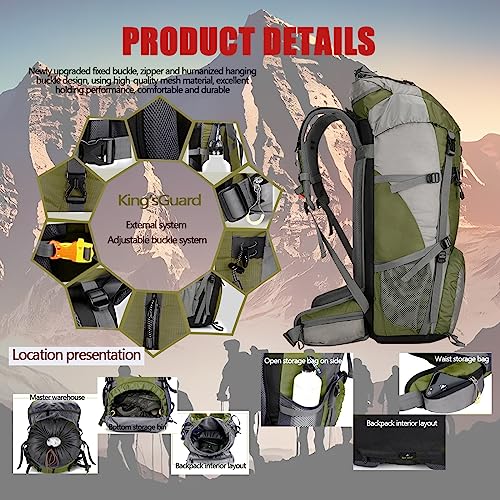 ALFREVER 70L Hiking Backpack, Waterproof Camping Essentials Bag, Lightweight Hiking Backpacking Back Outdoor Travel Pack (Forest green)