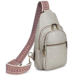 Cynure Women's Vegan Leather Sling Bag Packs Small Zipper Crossbody Chest Backpacks, Light-Grey