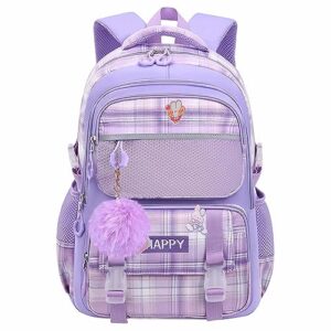wycy kids backpack school backpacks for girls large bookbags for teen girls cute book bag with compartments for teen girl kid students elementary middle school(purple)