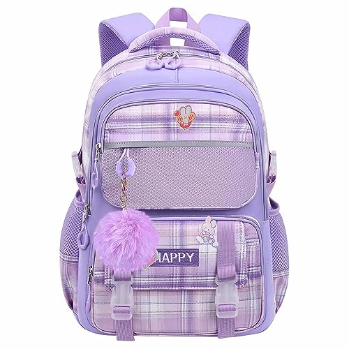 WYCY Kids Backpack School Backpacks for Girls Large Bookbags for Teen Girls Cute Book Bag with Compartments for Teen Girl Kid Students Elementary Middle School(Purple)