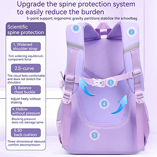 WYCY Kids Backpack School Backpacks for Girls Large Bookbags for Teen Girls Cute Book Bag with Compartments for Teen Girl Kid Students Elementary Middle School(Purple)