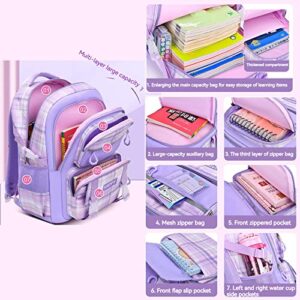 WYCY Kids Backpack School Backpacks for Girls Large Bookbags for Teen Girls Cute Book Bag with Compartments for Teen Girl Kid Students Elementary Middle School(Purple)