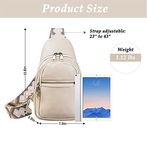 MUNTICO Sling Bag for Women With 5 pcs bag wipe cloth PU Leather Sling Bags Crossbody Fashion Sling Backpack Multipurpose Chest Bag (Beige)