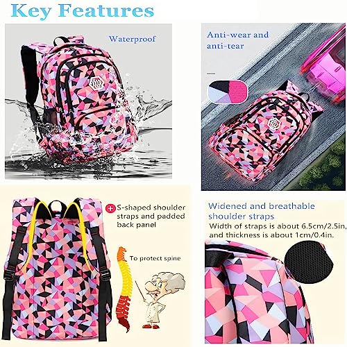 pdghiue Geometric Print 3-Piece Backpack Set Aesthetic (Backpack + Lunch Bag + Pencil Case) - High Density Nylon Fabric, Spacious, Eco-friendly