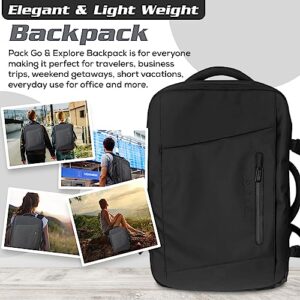 PACK GO & EXPLORE Travel Backpack, Personal Item Bag for Airlines, Travel Backpack for Women, Carry On Backpack, Laptop Backpack, Travel Backpack for Men, 18x14x8 inches Travel Bag (Black)