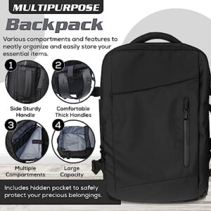 PACK GO & EXPLORE Travel Backpack, Personal Item Bag for Airlines, Travel Backpack for Women, Carry On Backpack, Laptop Backpack, Travel Backpack for Men, 18x14x8 inches Travel Bag (Black)