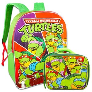 Teenage Mutant Ninja Turtles Backpack with Lunch Box Set - Bundle with 15” TMNT Backpack, Lunch Bag, Water Bottle, Stickers, More | TMNT Backpack for Boys