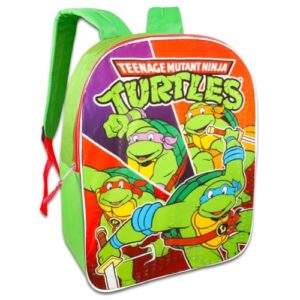 Teenage Mutant Ninja Turtles Backpack for Boys - Bundle with 15” TMNT Backpack, Water Pouch, Stickers, More | TMNT Backpack for School