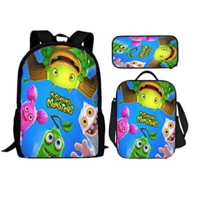 fleiyd cartoon game 3 piece backpack casual lightweight travel bag with pencil case lunch bag backpack combo unisex