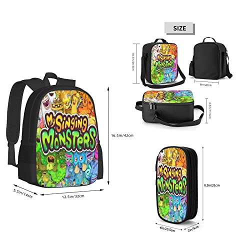 Fleiyd Cartoon Game 3 Piece Backpack Casual Lightweight Travel Bag With Pencil Case Lunch Bag Backpack Combo Unisex