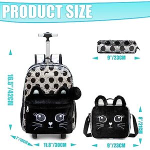 ZBAOGTW Rolling Backpack for Girls Backpack with Wheels Lunch Box and Pencil Bag Adjustable Length Sequins Wheeled Backpack for School Travel Picnic