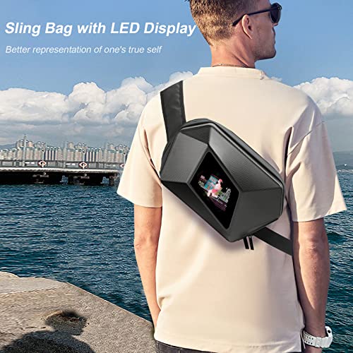 arimepi Sling Bag with LED Display, Cycling Travel Daypack, LED Sling Bag, LED Backpack, Men's and Women's Chest Waterproof Crossbody Bag