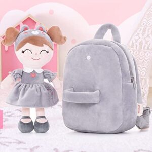 Gloveleya Kids Backpack Bundle - Grey Cat & Rabbit Plush Toddler Backpacks with Soft Doll