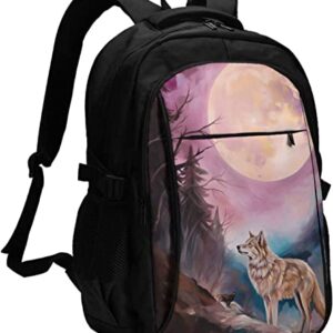 Native American Indians and Wolves Travel Laptop Backpack - Anti Theft Durable Business Laptops Backpack with USB Charging Port
