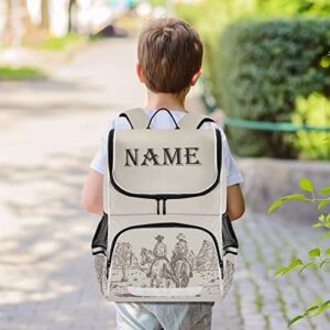 XUWU Custom Personalized Backpack Western Desert Cowboy Backpack with Reflective Strip for Kids Boys Girls Elementary School Bag Removable Chest Strap