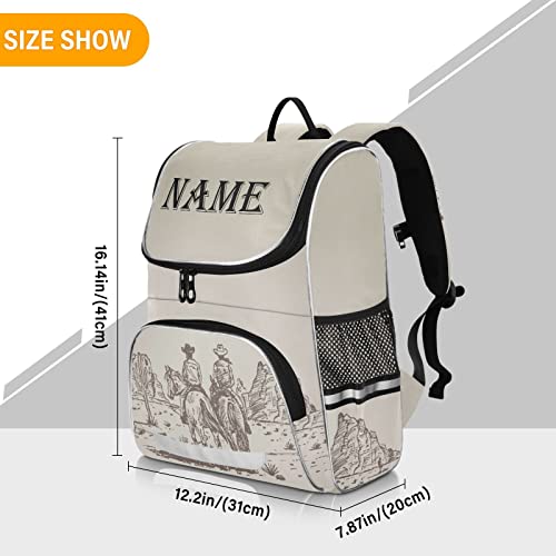 XUWU Custom Personalized Backpack Western Desert Cowboy Backpack with Reflective Strip for Kids Boys Girls Elementary School Bag Removable Chest Strap