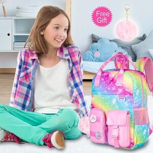 CCJPX Backpacks for Girls, 16 inch Kids Rainbow Bookbag for Elementary School Toddler Kindergarten Preschool