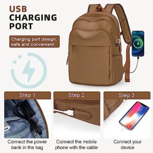 KEYEMP Large Travel Backpack Anti Theft Carry on Laptop Backpack with USB Charging Port Lightweight Water Resistant Aesthetic Casual Daypack College Backpack Work Bag for Women&Men,Champagne