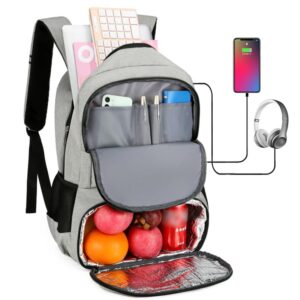 lunch backpack, insulated cooler backpack fits 15.6 inch laptop, water-resistant backpack with usb charging port for men, for work beach camping picnics hiking,light grey