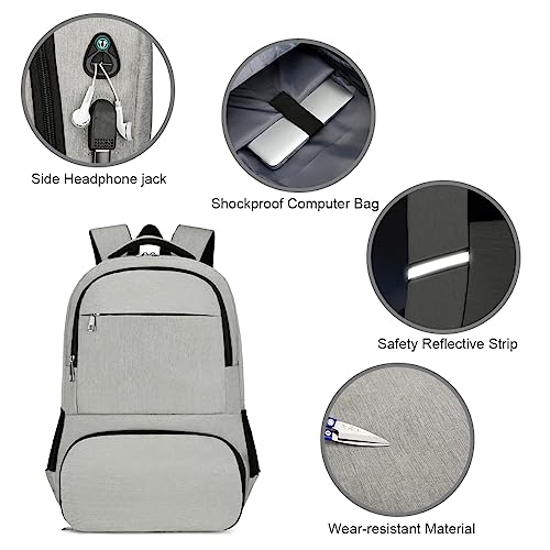 Lunch Backpack, Insulated Cooler Backpack Fits 15.6 Inch Laptop, Water-Resistant Backpack with USB Charging Port for Men, for Work Beach Camping Picnics Hiking,Light Grey