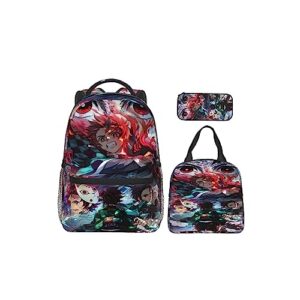 nrmrqz anime backpack set, 3d printed travel backpack set of 3, lightweight casual backpack with lunch bag