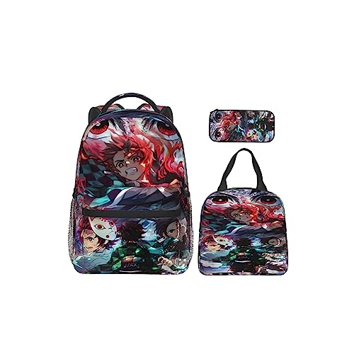 Nrmrqz Anime Backpack Set, 3d Printed Travel Backpack Set Of 3, Lightweight Casual Backpack With Lunch Bag