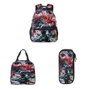 Nrmrqz Anime Backpack Set, 3d Printed Travel Backpack Set Of 3, Lightweight Casual Backpack With Lunch Bag