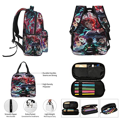 Nrmrqz Anime Backpack Set, 3d Printed Travel Backpack Set Of 3, Lightweight Casual Backpack With Lunch Bag