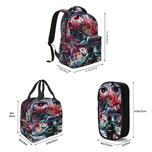 Nrmrqz Anime Backpack Set, 3d Printed Travel Backpack Set Of 3, Lightweight Casual Backpack With Lunch Bag