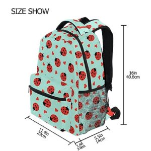 BOENLE Ladybug Little Hearts Backpack Water-Resistant Lightweight Bookbags Travel Bag with Mesh Side Pockets