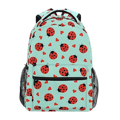 BOENLE Ladybug Little Hearts Backpack Water-Resistant Lightweight Bookbags Travel Bag with Mesh Side Pockets