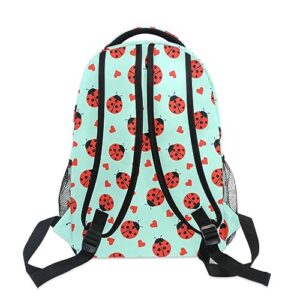 BOENLE Ladybug Little Hearts Backpack Water-Resistant Lightweight Bookbags Travel Bag with Mesh Side Pockets