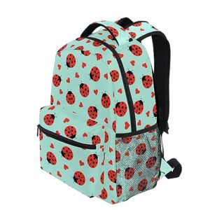 BOENLE Ladybug Little Hearts Backpack Water-Resistant Lightweight Bookbags Travel Bag with Mesh Side Pockets