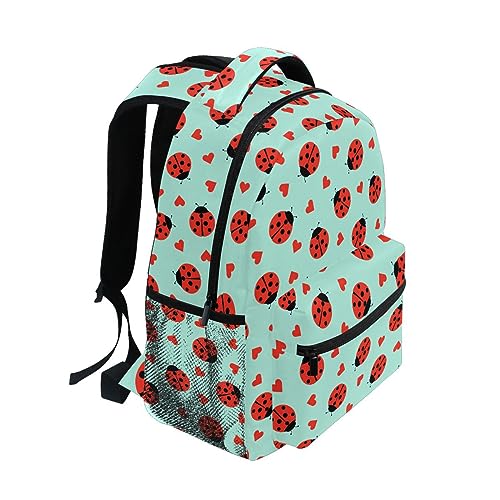 BOENLE Ladybug Little Hearts Backpack Water-Resistant Lightweight Bookbags Travel Bag with Mesh Side Pockets