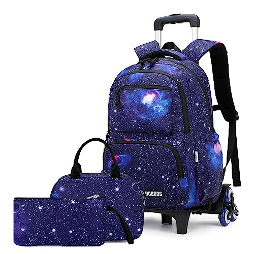 VIDOSCLA Galaxy Kids Middle/High School Rolling Backpack for Boys Primary Students Wheeled Bag Elementary Bookbags for Girls 9-12Years Old