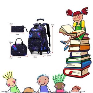 VIDOSCLA Galaxy Kids Middle/High School Rolling Backpack for Boys Primary Students Wheeled Bag Elementary Bookbags for Girls 9-12Years Old