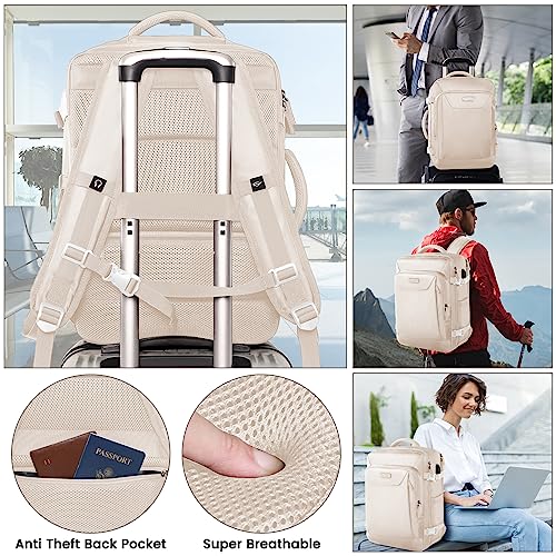 JCDOBEST Carry on Backpack, Extra Large Travel Backpack Airplane Approved Weekender Bag for Men and Women, Water Resistant Lightweight Daypack for Flight 40L, beige